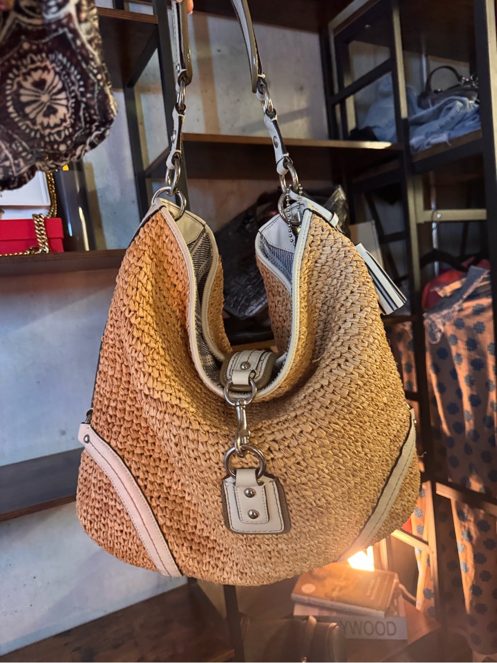 Coach 2012 Raffia Hobo Bag with Cream Leather Trim NWOT